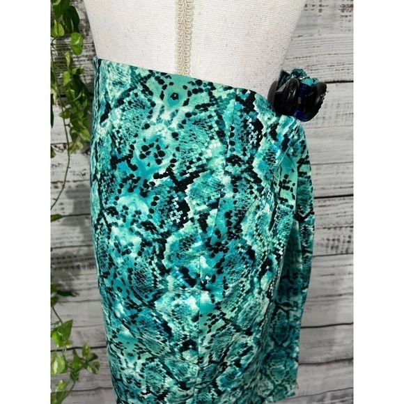 Liz Claiborne Skirt size 6 Teal Black Faux Snake Skin Pencil Stretch Knee Career - Picture 7 of 10